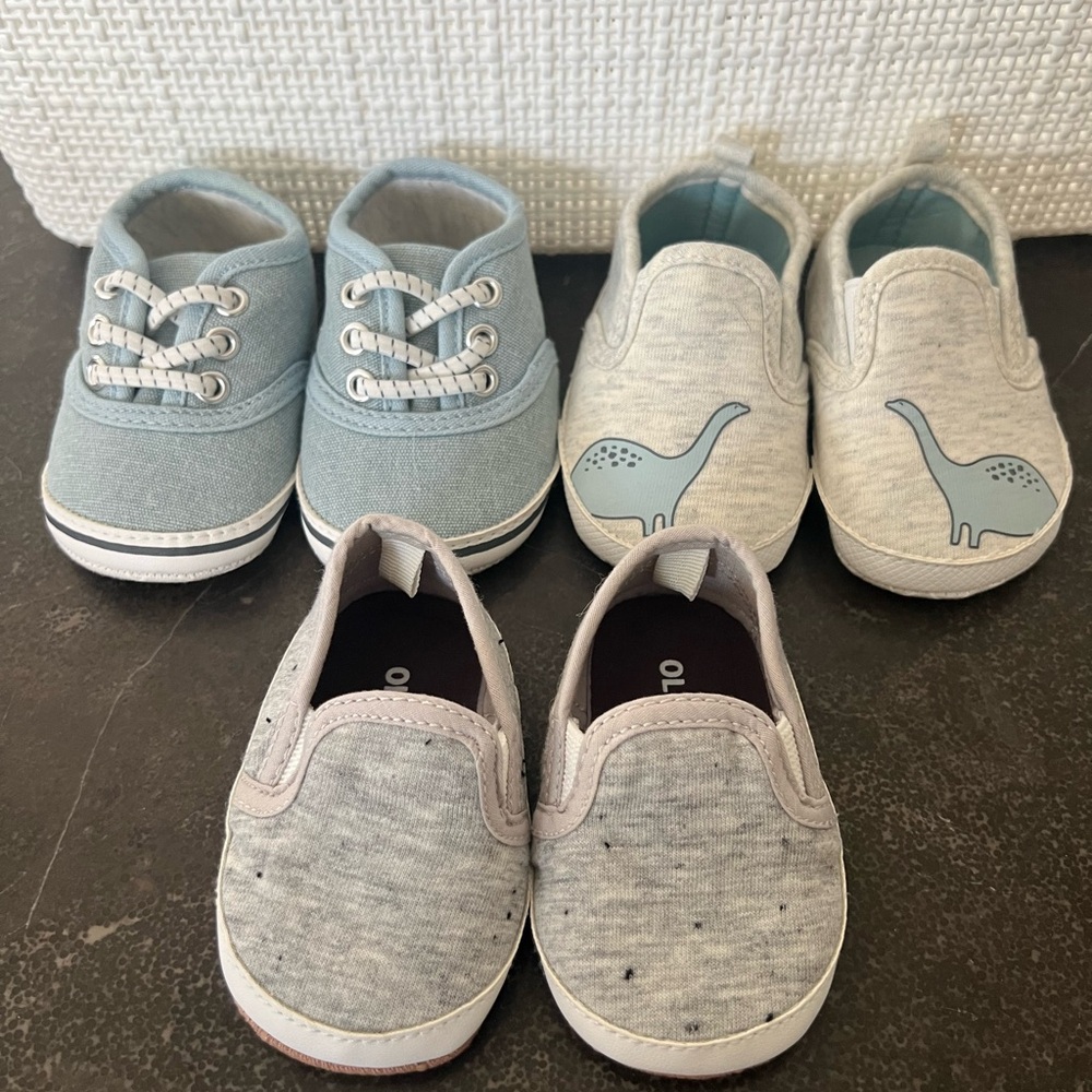 Carters Brand (2 pairs) and Old Navy Brand (1 pair) size 0-3M Infant Slip On